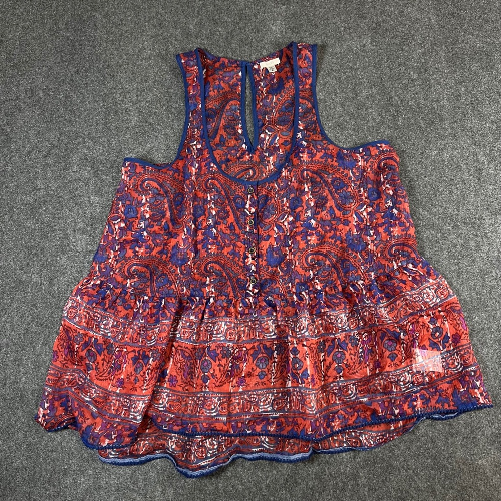 Ecote Urban Outfitters Red Blue Paisley Tiered Ruffle Racerback Tank Top Large